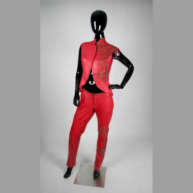 Red Leather Roberto Cavali Outfit