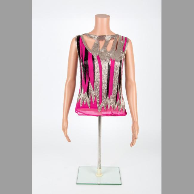 Pink Sleeveless Top with Silver & Black Beads