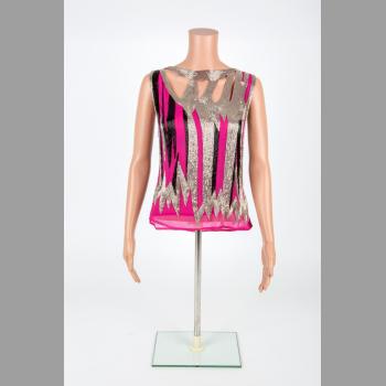 Pink Sleeveless Top with Silver & Black Beads