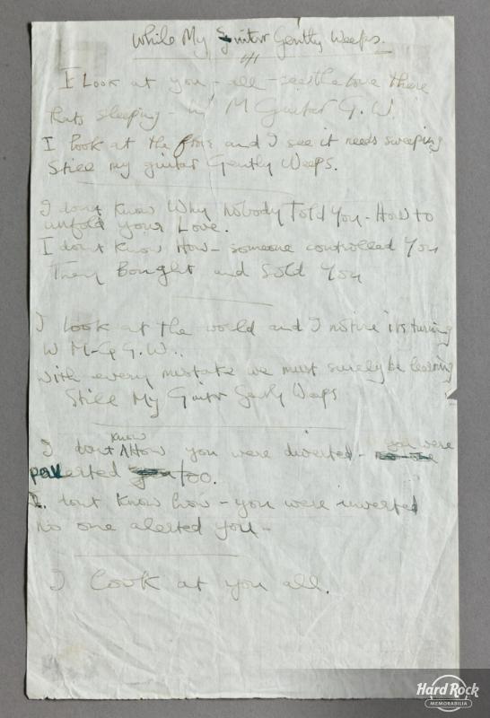 Handwritten Lyrics to “While My Guitar Gently Weeps”