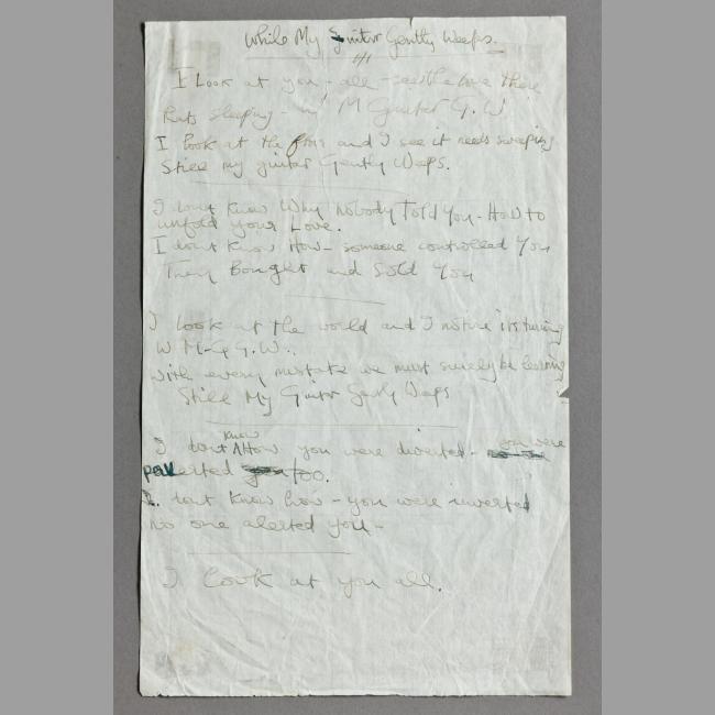 Handwritten Lyrics to “While My Guitar Gently Weeps”