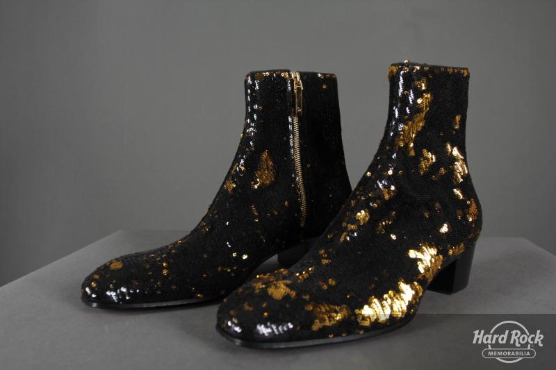 Louboutin Black-Gold Sequined Ankle Boots