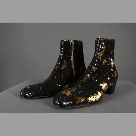 Louboutin Black-Gold Sequined Ankle Boots