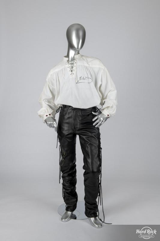 White Long Sleeved Shirt and Black Leather Pants