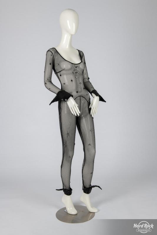 Black Mesh Bodysuit With Rhinestones