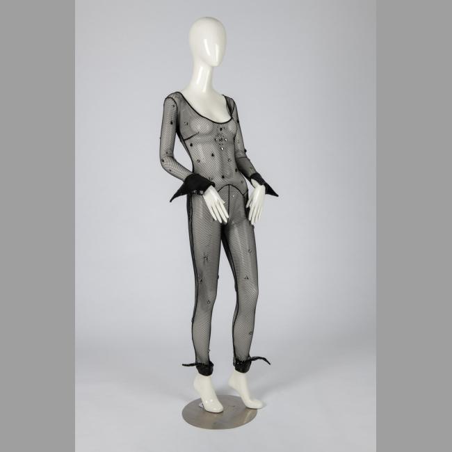 Black Mesh Bodysuit With Rhinestones