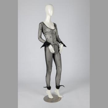 Black Mesh Bodysuit With Rhinestones