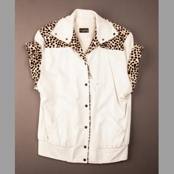 Satin-Lined Leather Jacket With Leopard Print